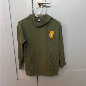 POPSUGAR Olive Green Kids Hoodie with Yellow Bart Simpson Patch